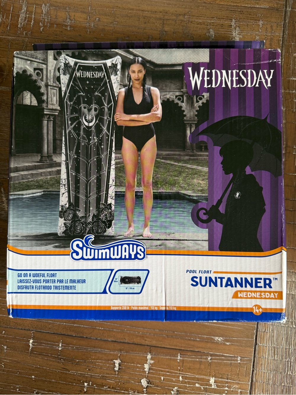 Swimways Wednesday Suntanner Pool Float Coffin Shape Over 5.8-FT Long w Headrest